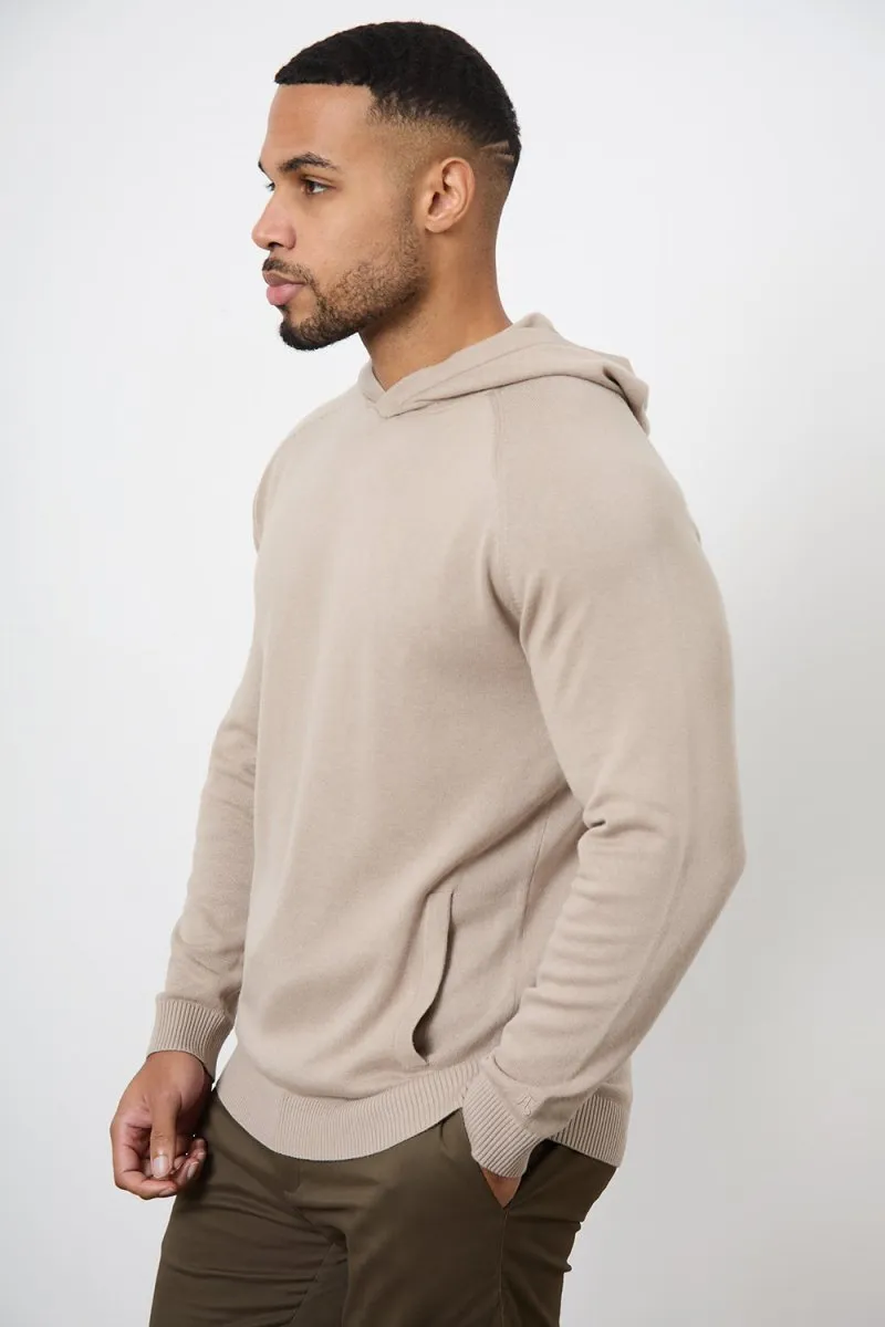 Cotton Knitted Hoodie in Stone