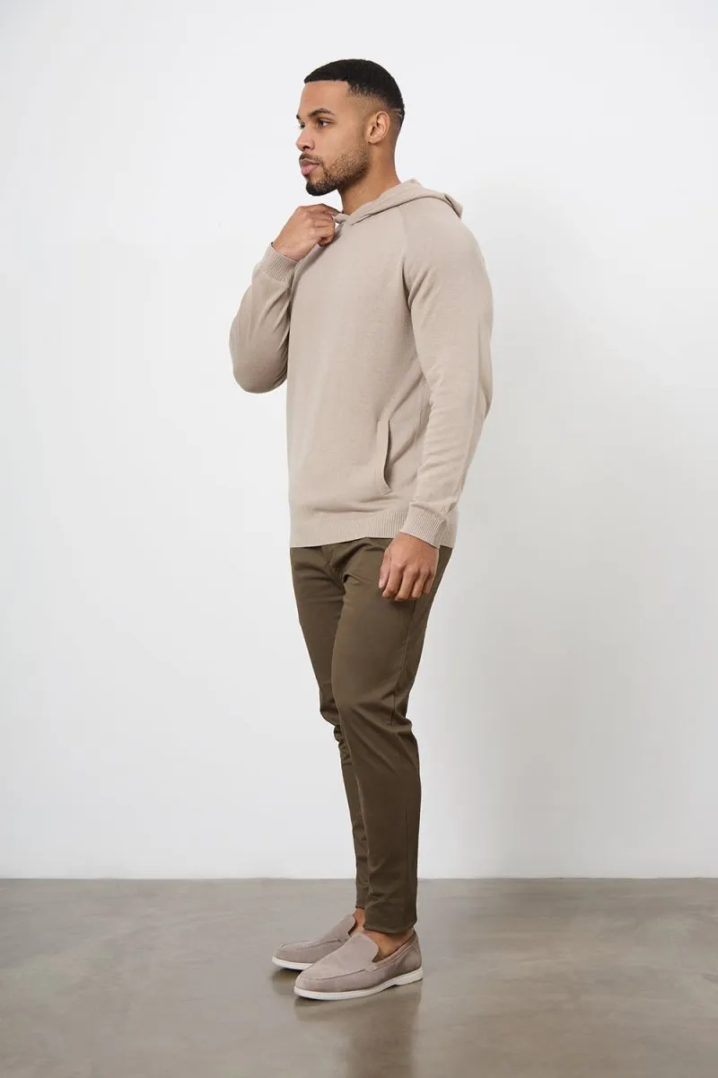 Cotton Knitted Hoodie in Stone