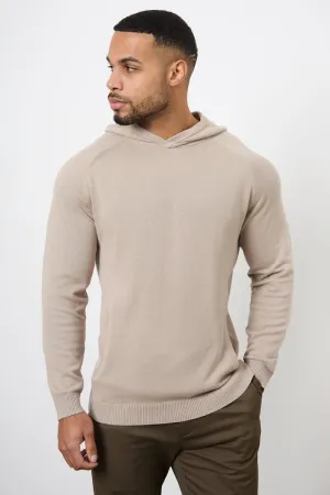 Cotton Knitted Hoodie in Stone
