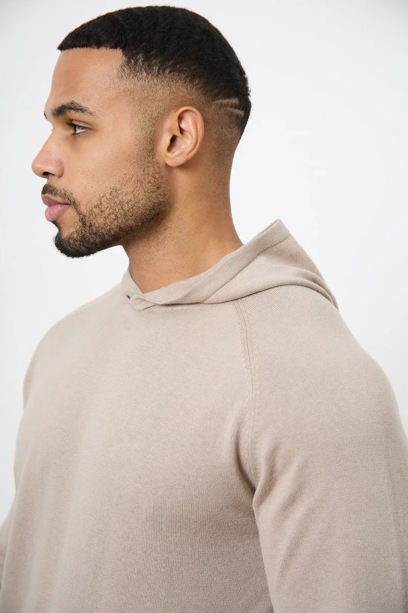 Cotton Knitted Hoodie in Stone