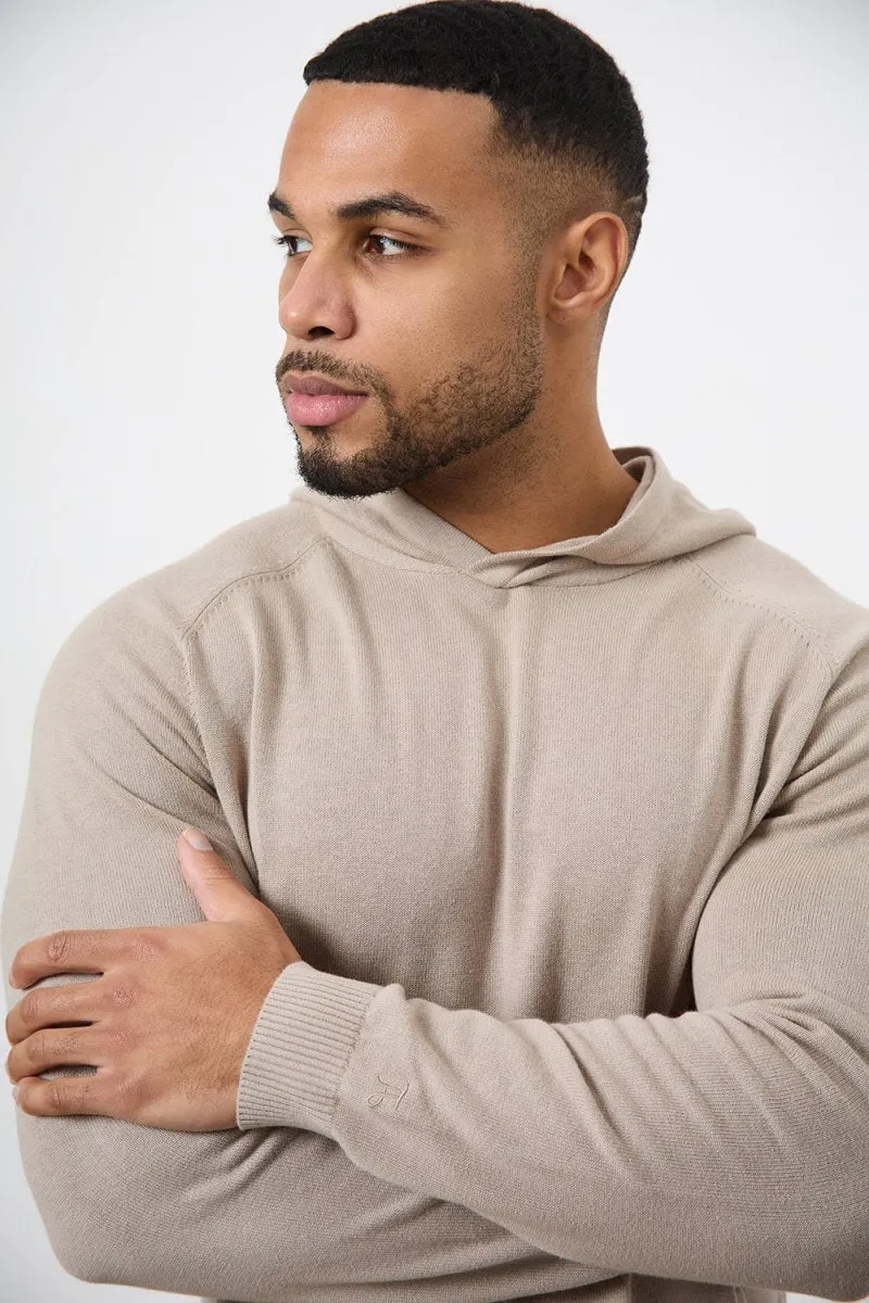 Cotton Knitted Hoodie in Stone