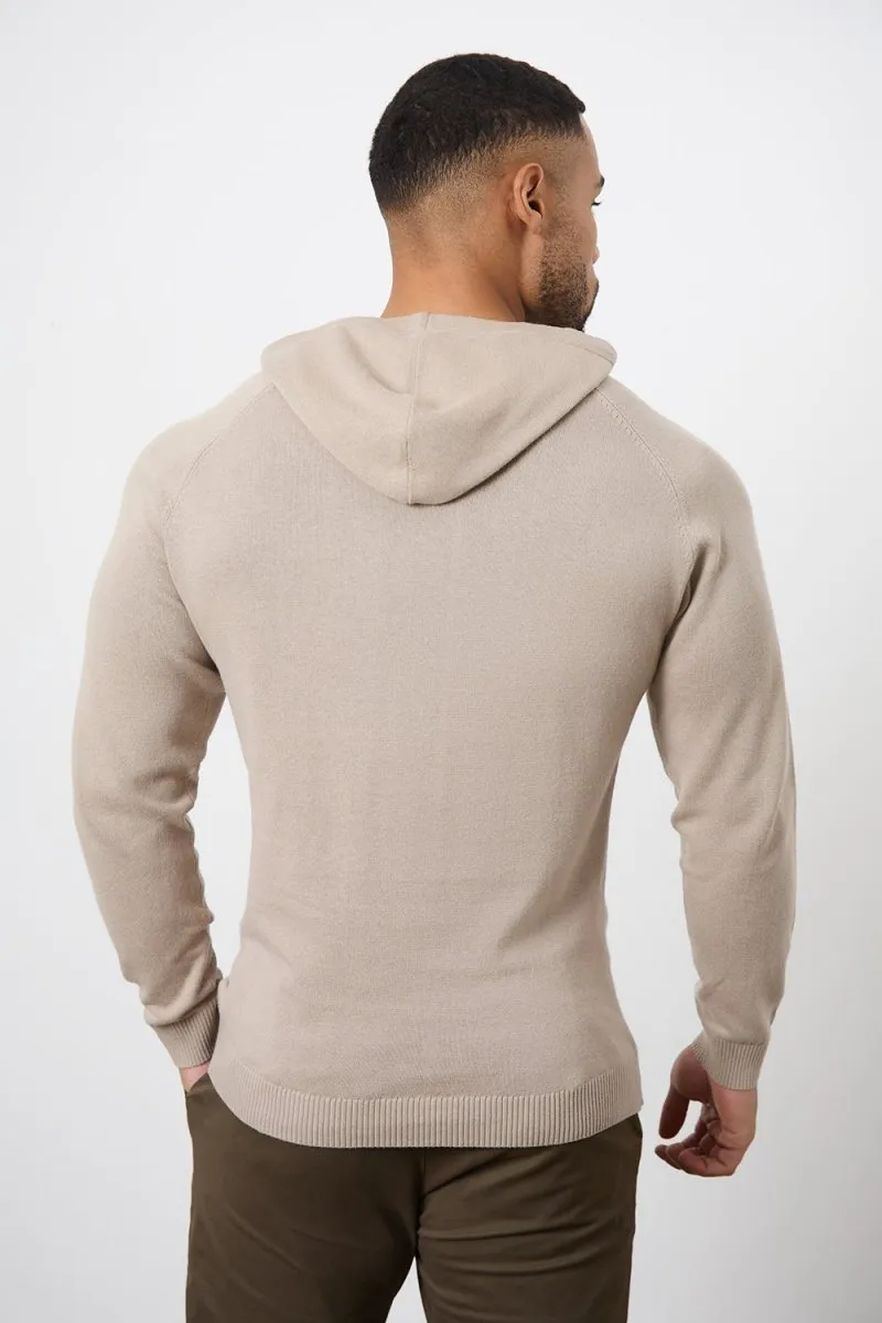 Cotton Knitted Hoodie in Stone