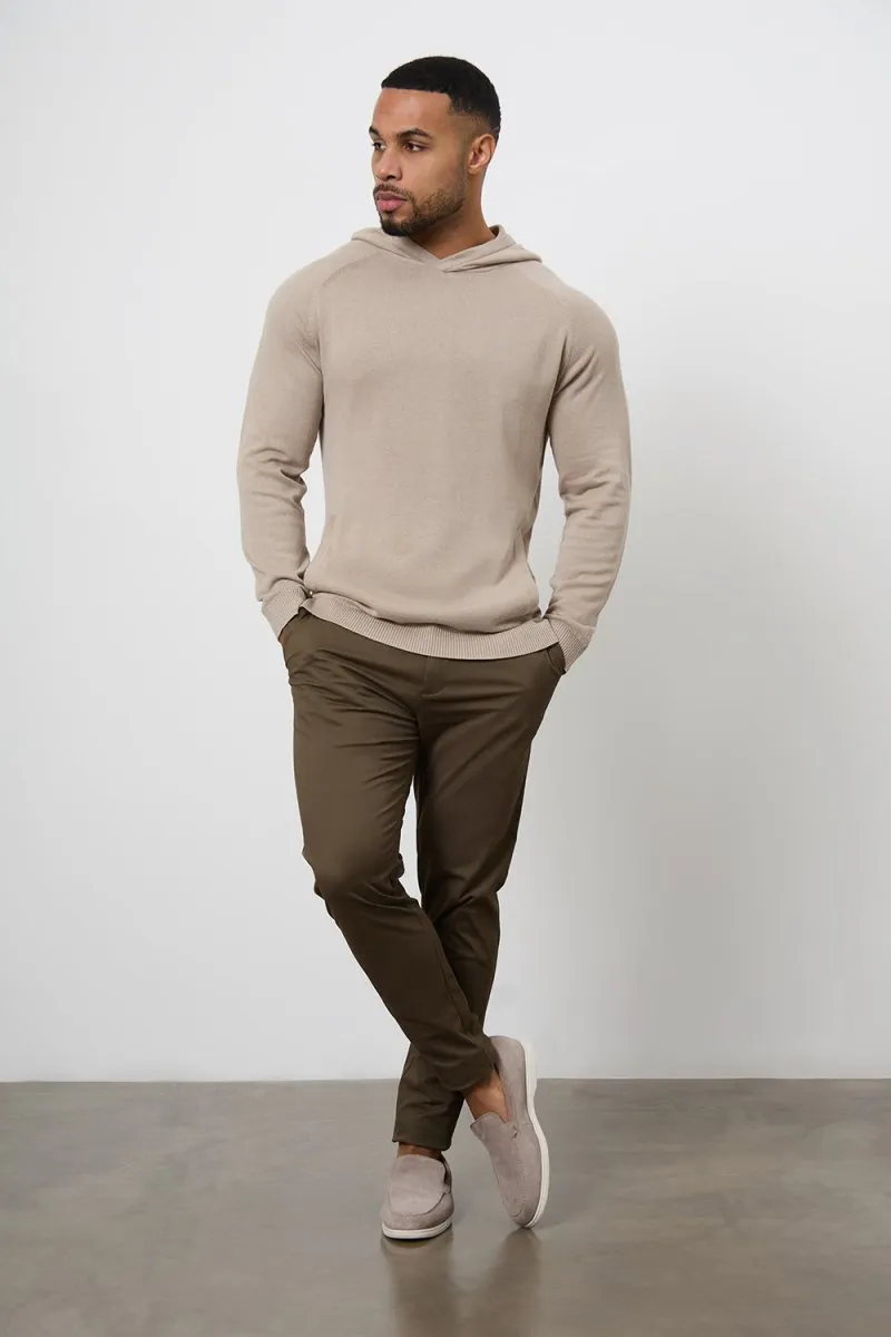 Cotton Knitted Hoodie in Stone