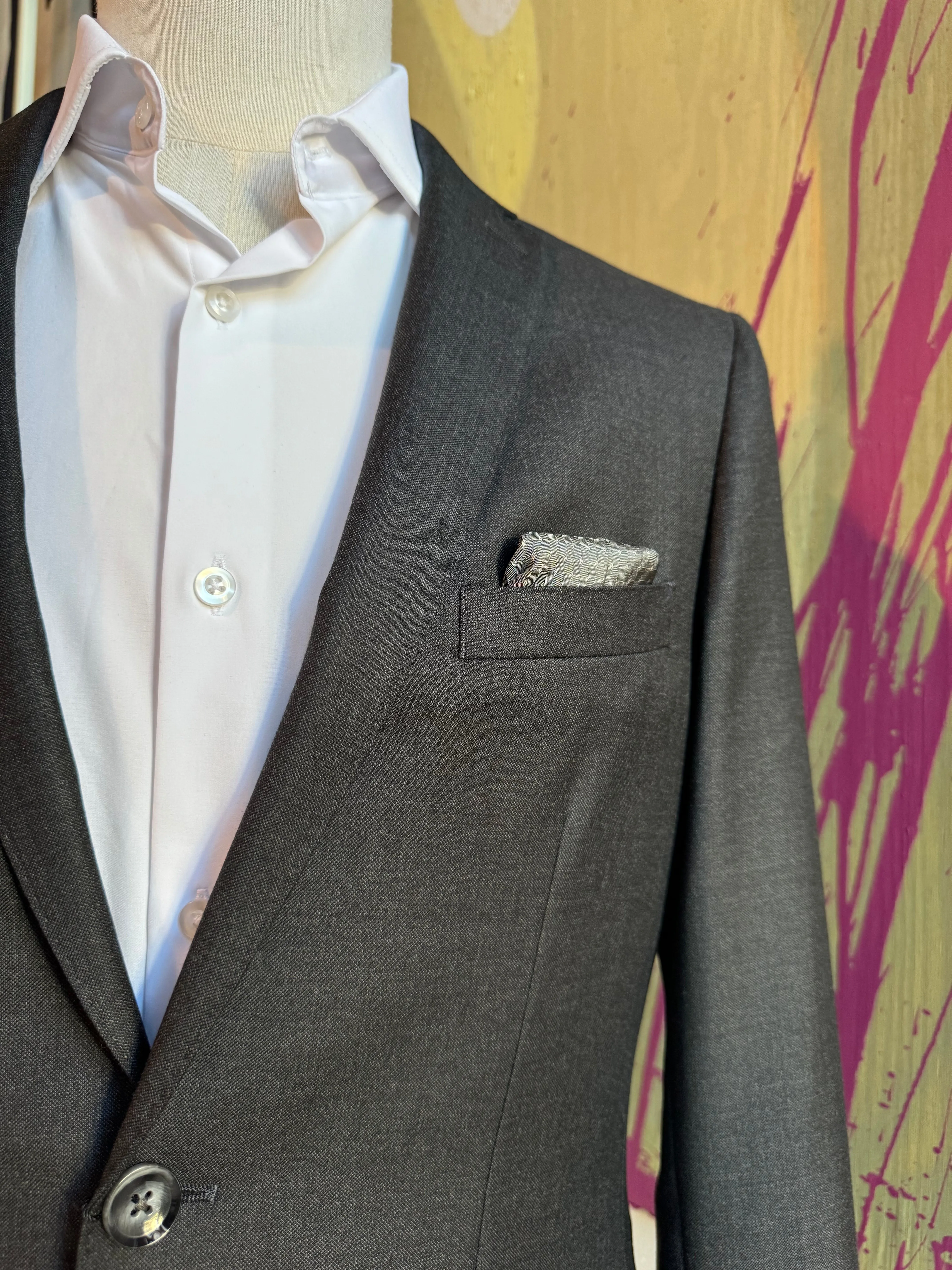 Dark Charcoal Sharkskin Premium Italian Suit Coat