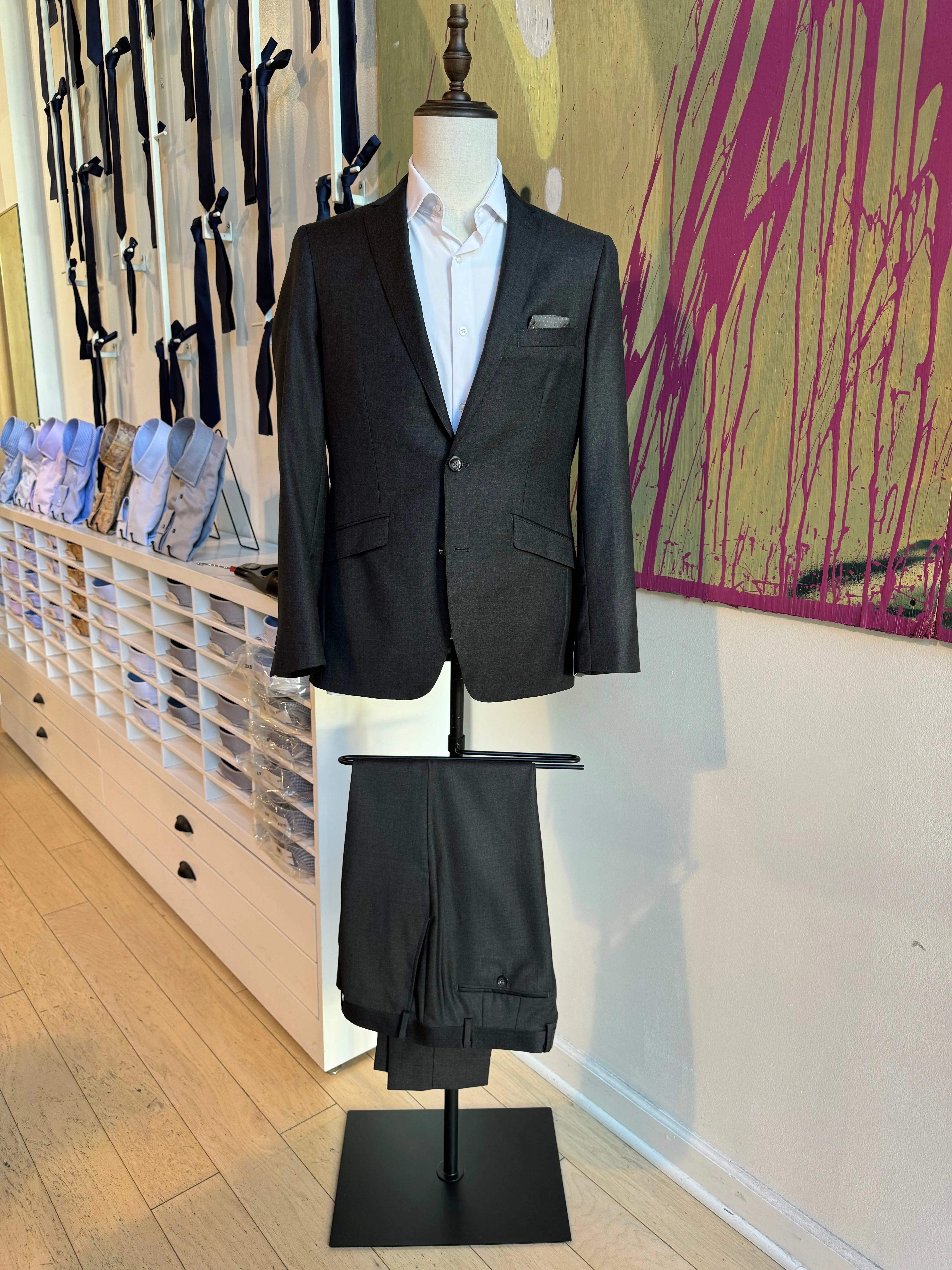 Dark Charcoal Sharkskin Premium Italian Suit Coat