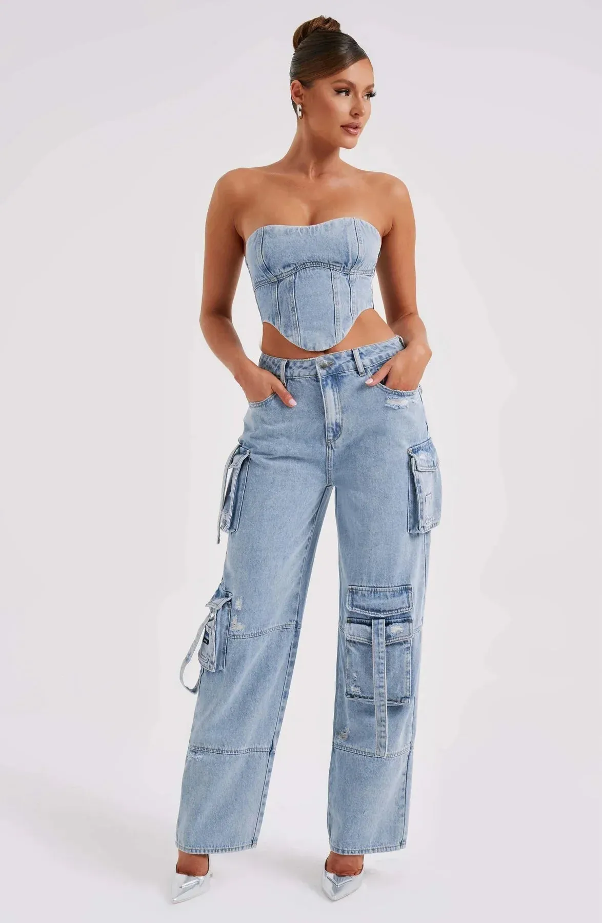 Demy | Denim corset and Cargo pants set