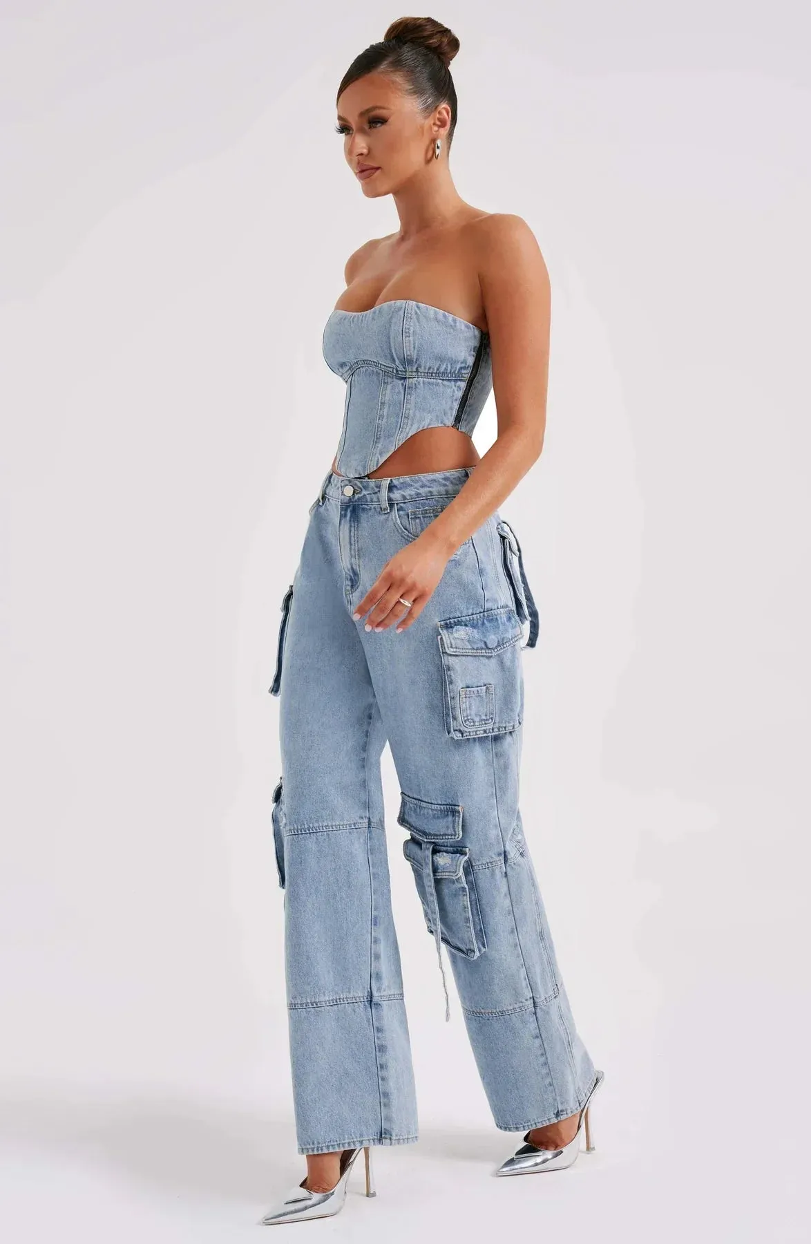 Demy | Denim corset and Cargo pants set