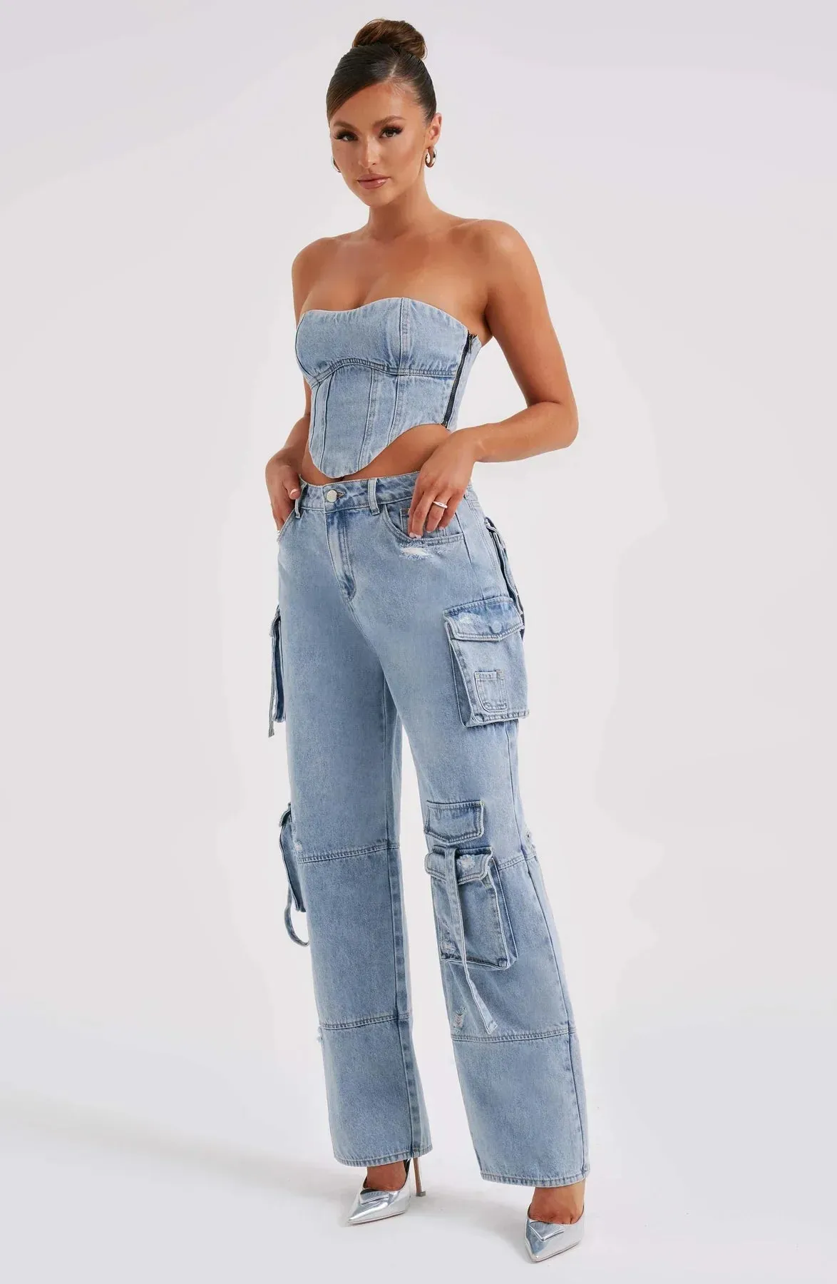 Demy | Denim corset and Cargo pants set