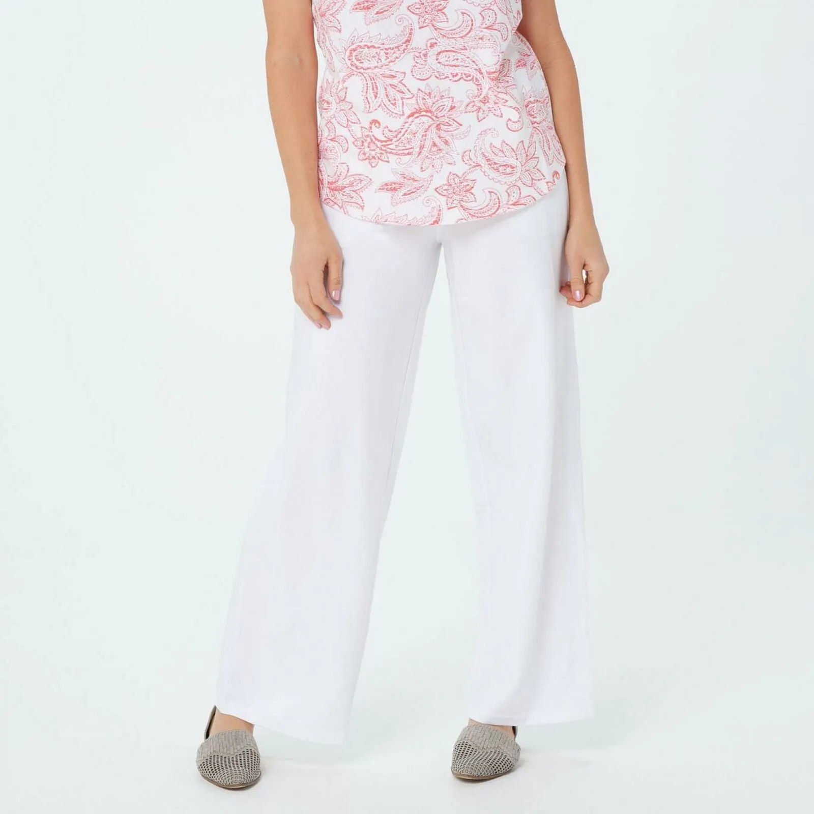 Denim & Co. Beach Pull On Wide Leg Pants White Plus 3X Petite