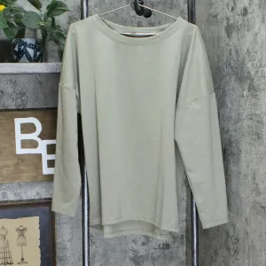 Denim & Co. Studio Bateau Hi-Low Long Sleeve Ponte Knit Top Olive Large