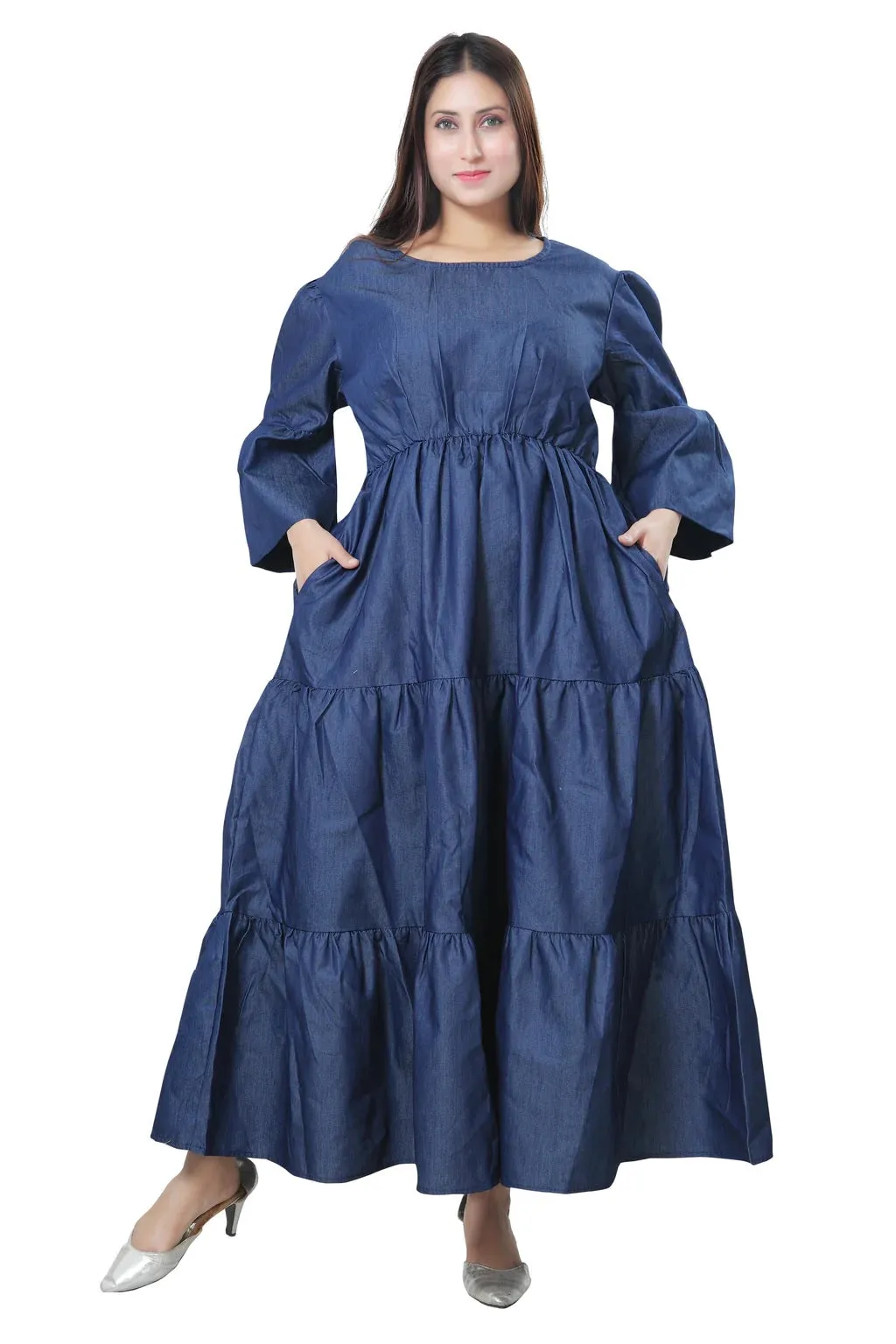 Denim Tiered Maxi Dress