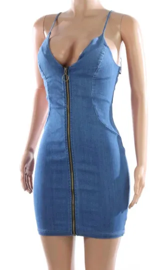 Denim Zipper BodyCon Dress ‼️