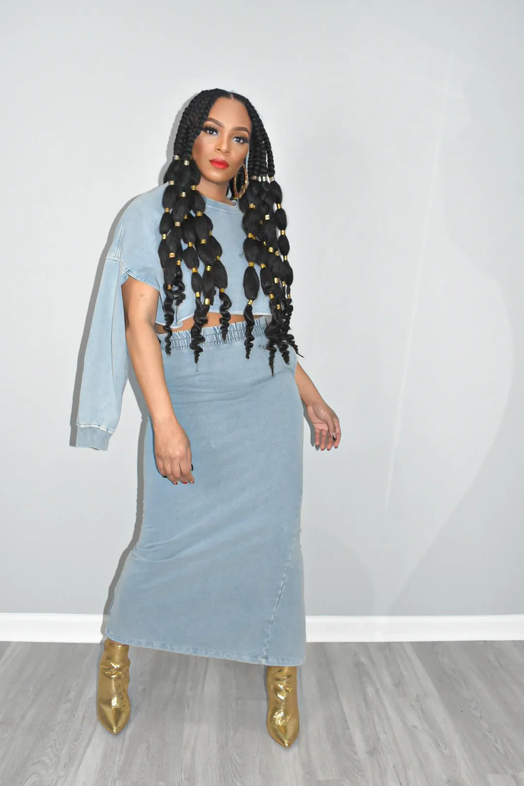 Des Denim Skirt Set