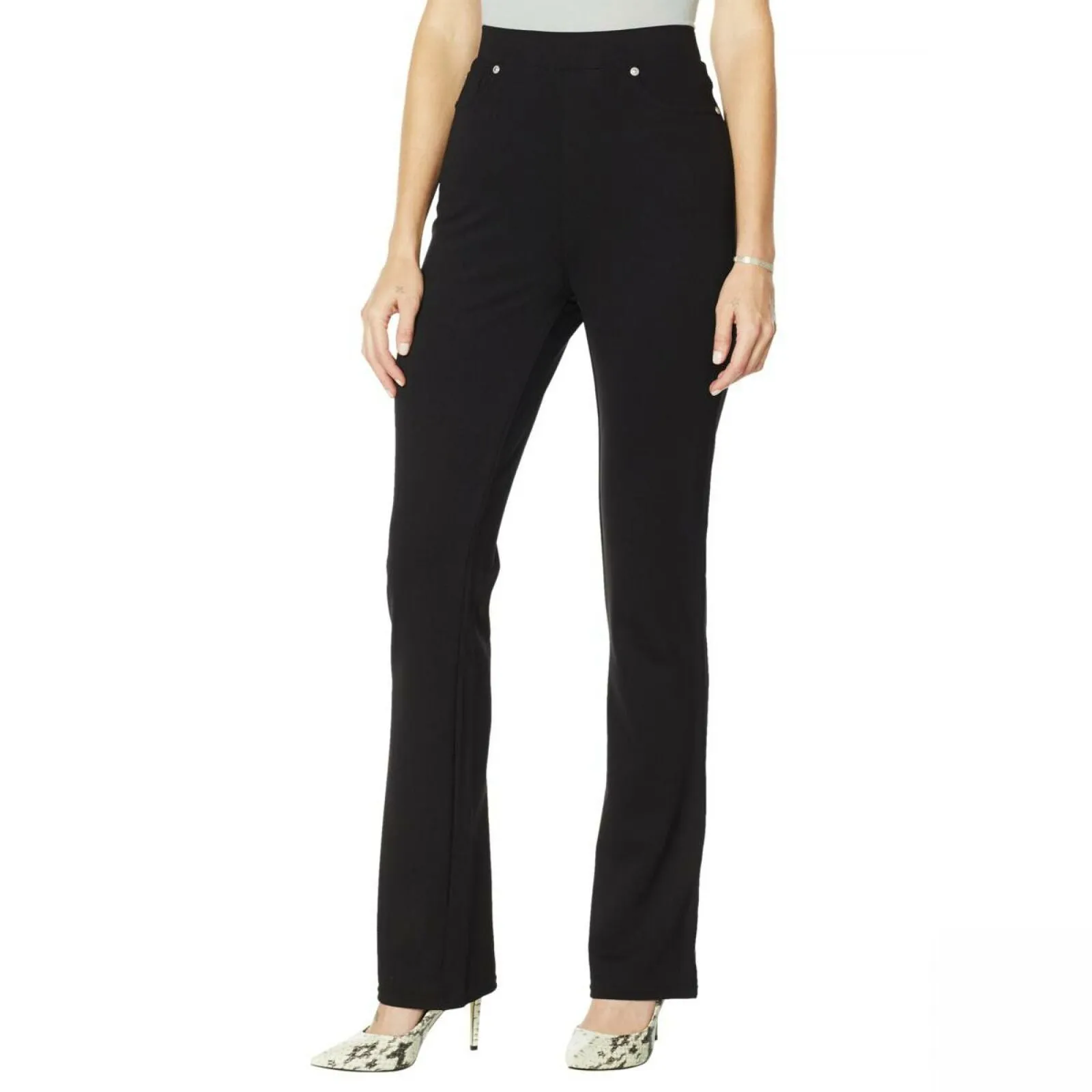DG2 by Diane Gilman Pull On Ponte Boot Cut Pants Black Petite Medium