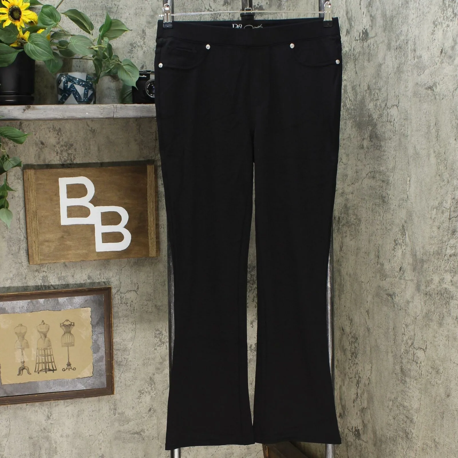 DG2 by Diane Gilman Pull On Ponte Boot Cut Pants Black Petite Medium