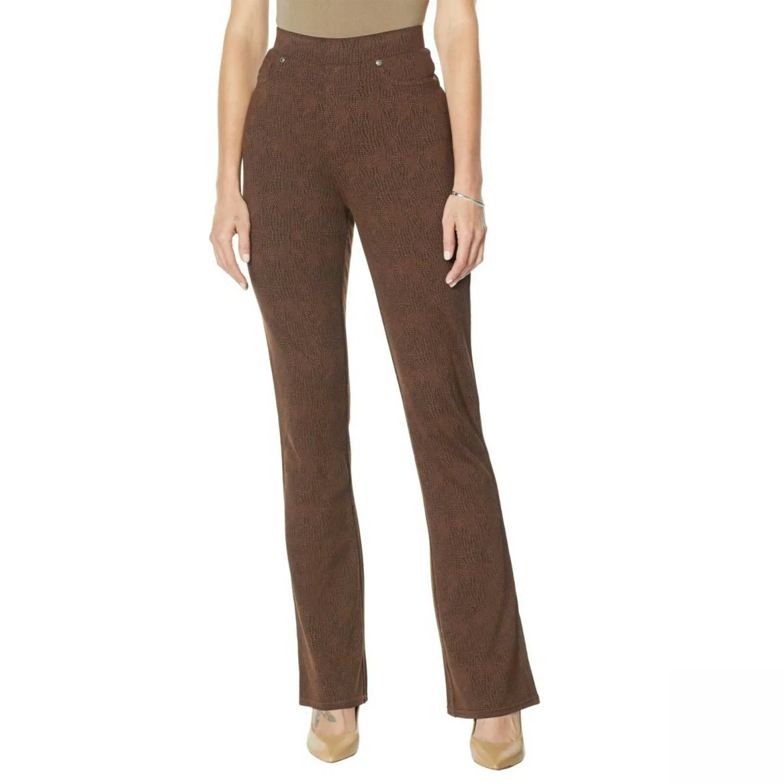 DG2 by Diane Gilman Pull On Stretch Ponte Boot Cut Pants Espresso Petite Large