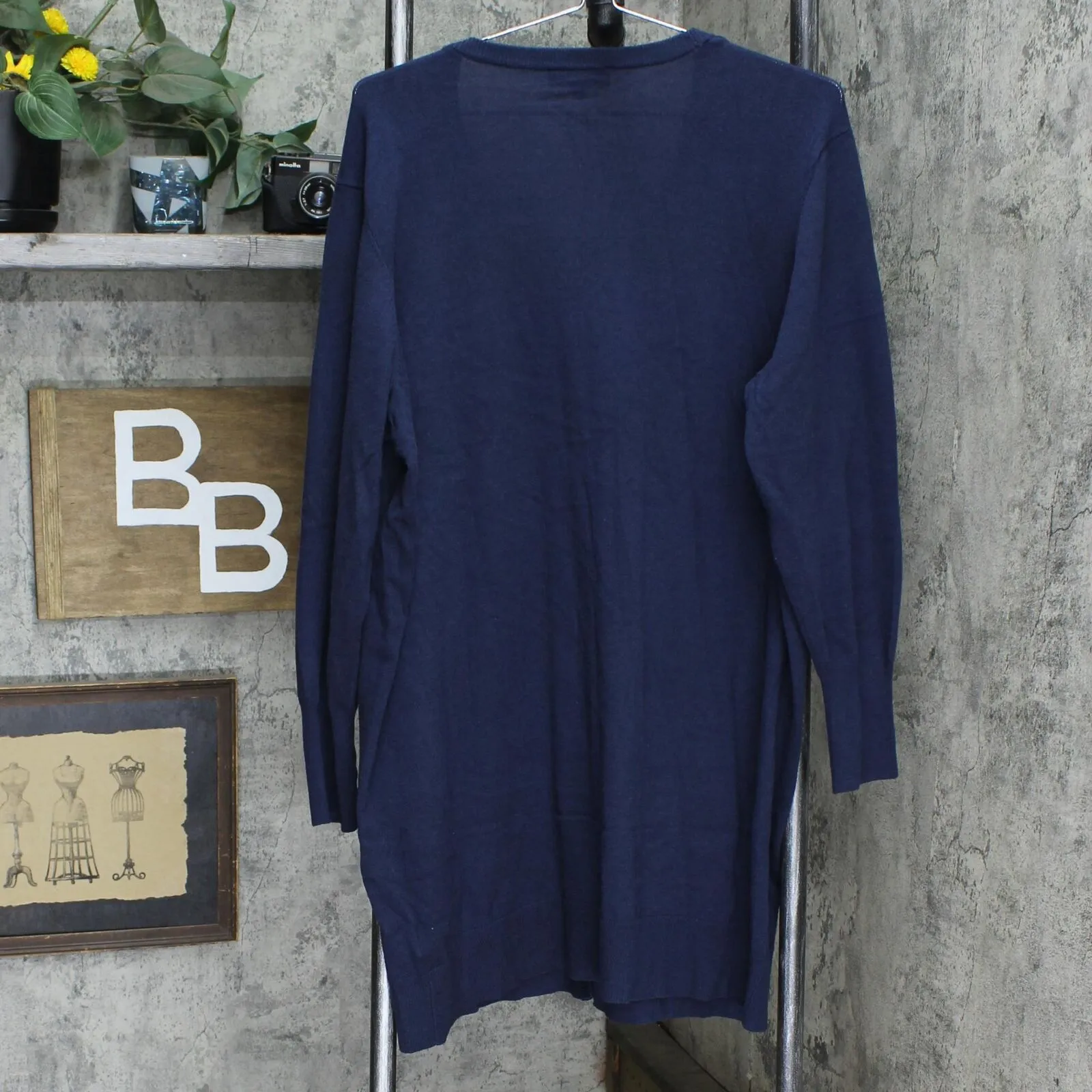 DG2 by Diane Gilman Quad Blend Long Sleeve Button Front Cardigan Navy Blue 1X