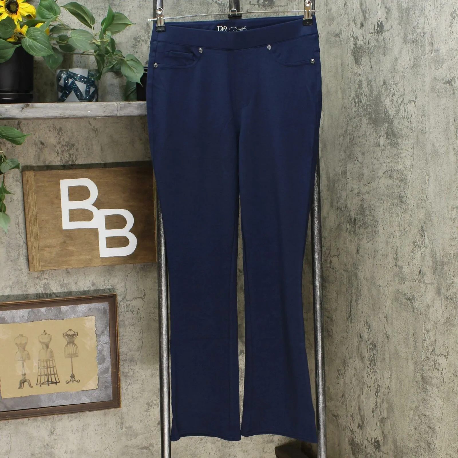 DG2 by Diane Gilman Stretch Ponte Boot Cut Pants Navy Petite Small