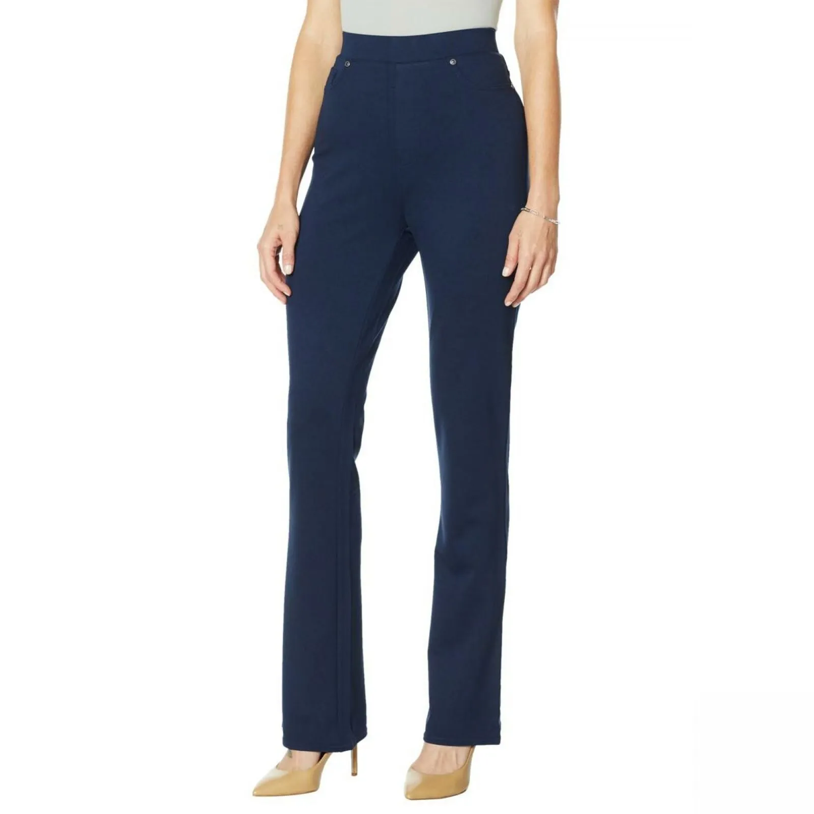 DG2 by Diane Gilman Stretch Ponte Boot Cut Pants Navy Petite Small
