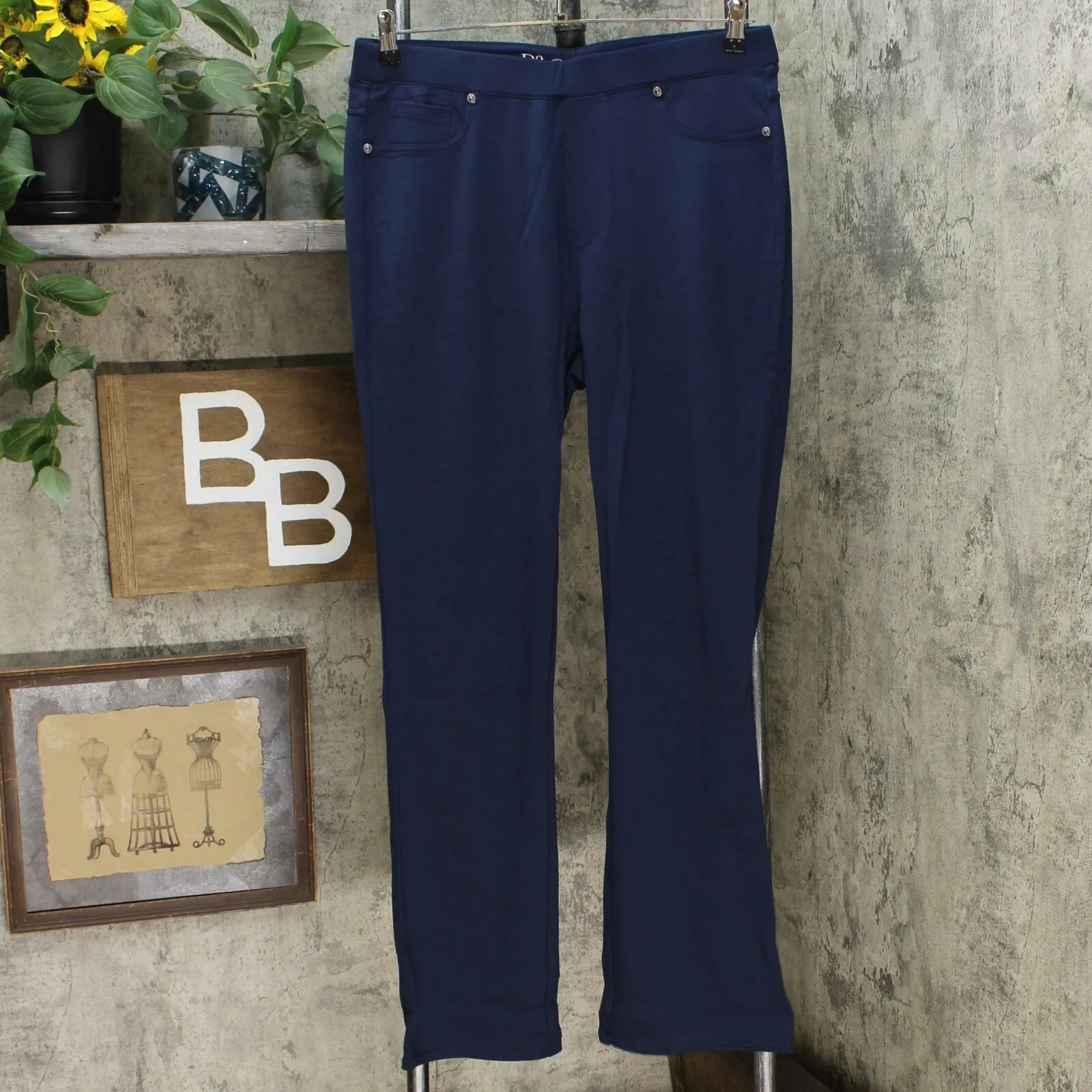 DG2 by Diane Gilman Women's Pull On Stretch Ponte Boot Cut Pants Navy Large