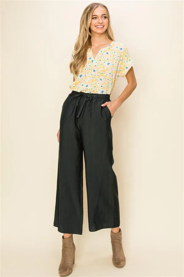 Drawstring Black Capri Pants