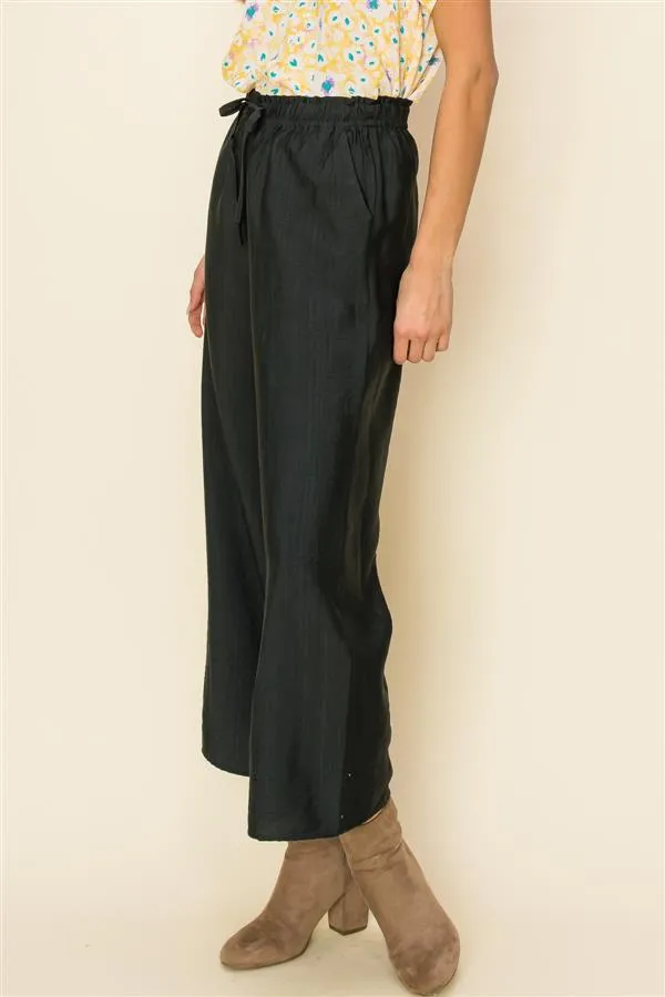 Drawstring Black Capri Pants