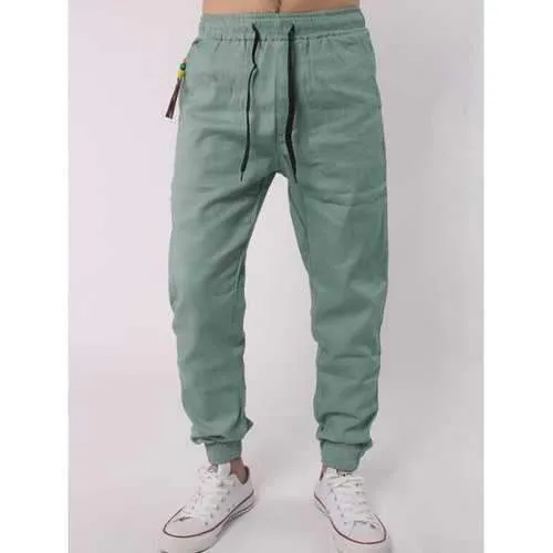 Drawstring Elastic Waist Beads Embellished Beam Feet Jogger Pants - Light Green L