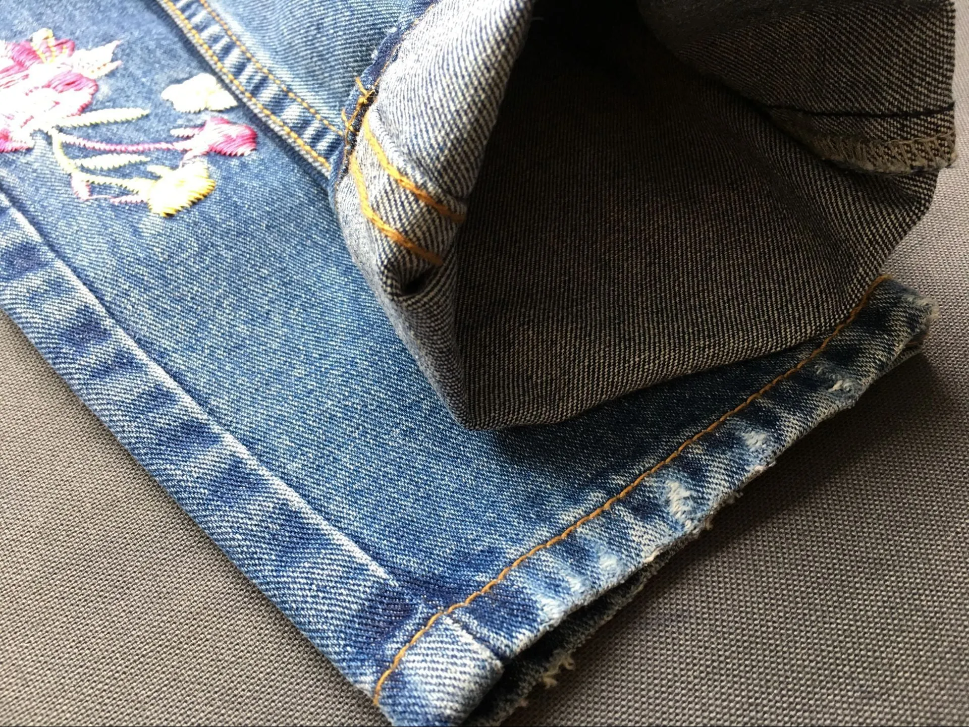 Embroidered High Waist Slim Straight Jeans