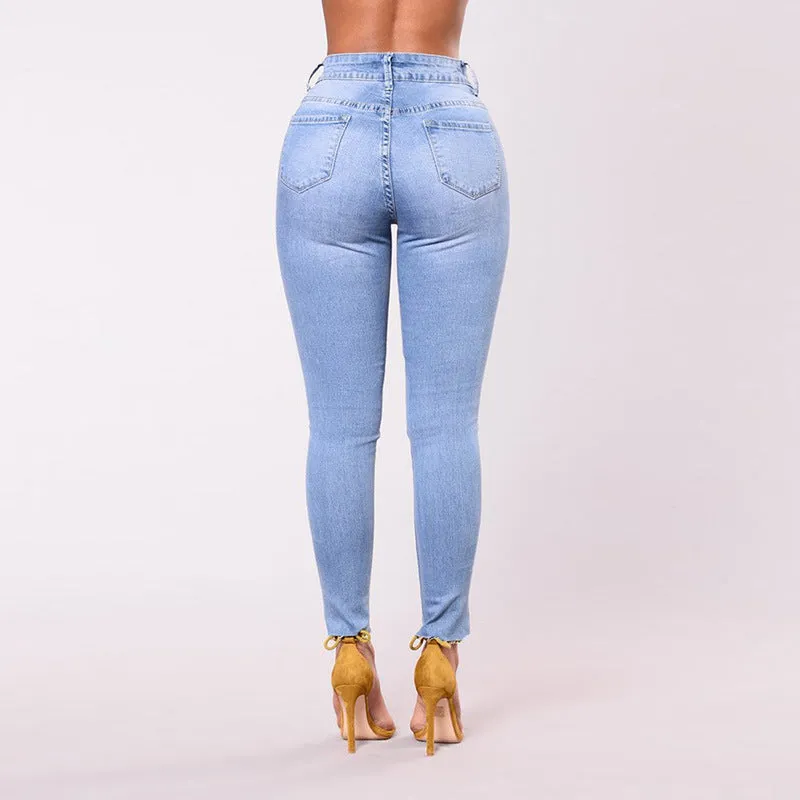 Embroidered Stretch Hole Hot Denim High Waist Pants Jeans
