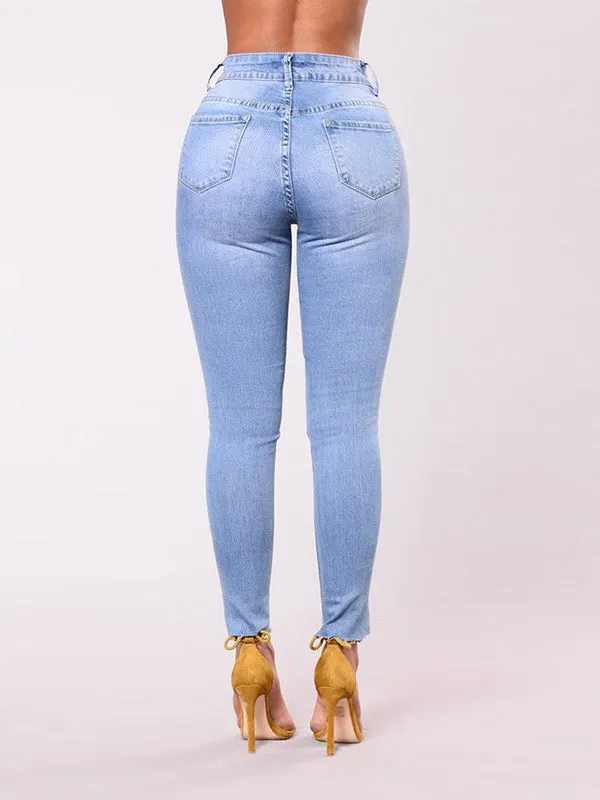 Embroidered Stretch Hole Hot Denim High Waist Pants Jeans