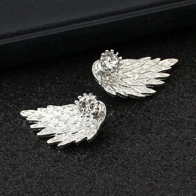 ES101 Women's Angel Wings Stud Earrings Inlaid Crystal Alloy Ear Jewelry Party Earring Gothic Feather Brincos Fashion 2017