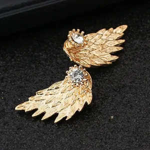 ES101 Women's Angel Wings Stud Earrings Inlaid Crystal Alloy Ear Jewelry Party Earring Gothic Feather Brincos Fashion 2017