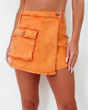 Fall Into Place Mineral Washed Cargo Skort - Marigold
