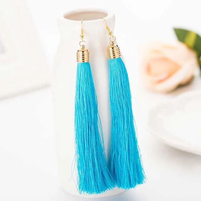 FAMSHIN 2017 New Hot Tassel Drop Earrings  Black vintage tassel earrings long earring Big Dangle Female
