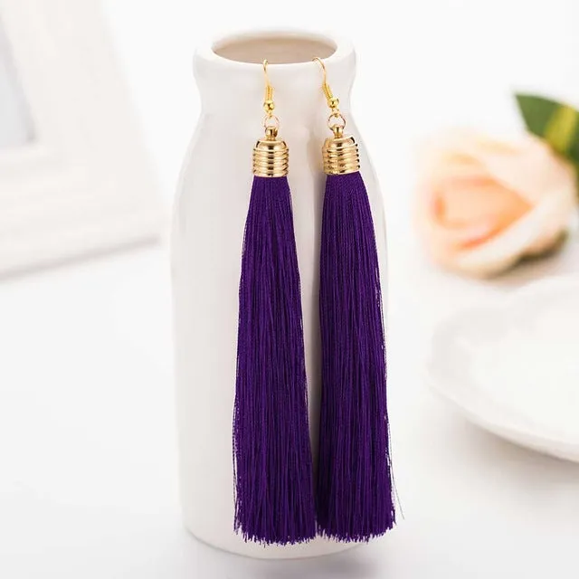 FAMSHIN 2017 New Hot Tassel Drop Earrings  Black vintage tassel earrings long earring Big Dangle Female