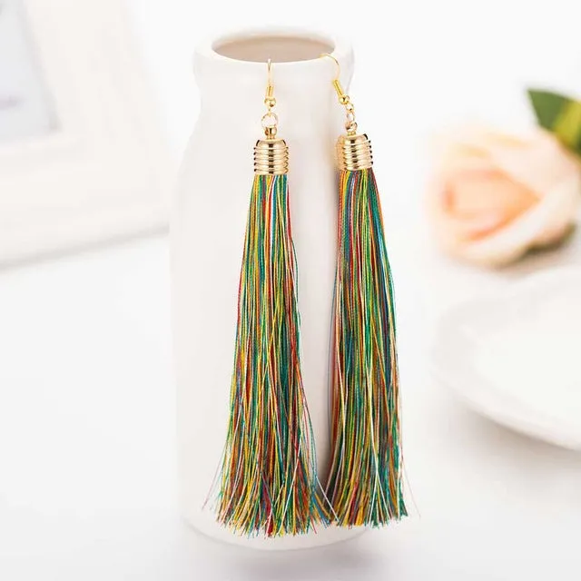 FAMSHIN 2017 New Hot Tassel Drop Earrings  Black vintage tassel earrings long earring Big Dangle Female
