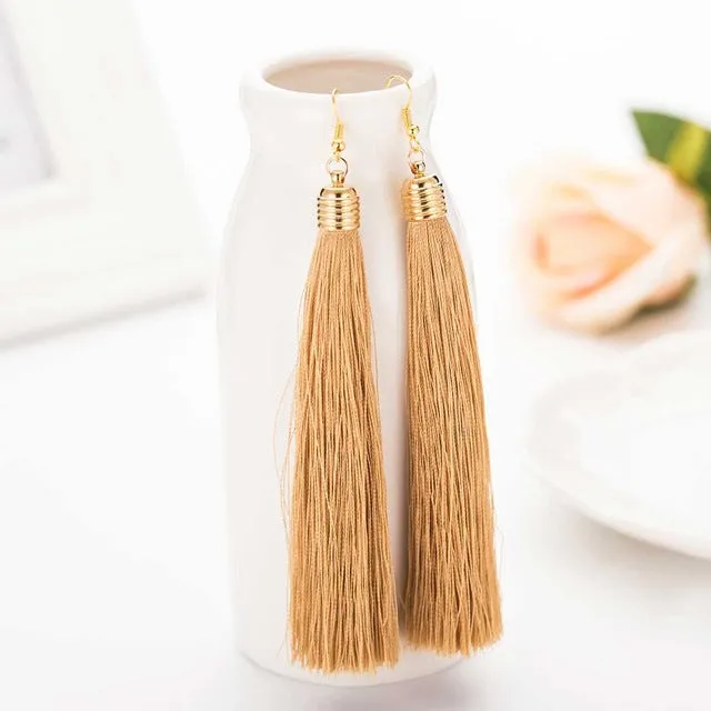FAMSHIN 2017 New Hot Tassel Drop Earrings  Black vintage tassel earrings long earring Big Dangle Female