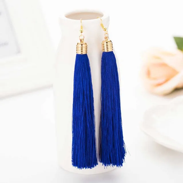FAMSHIN 2017 New Hot Tassel Drop Earrings  Black vintage tassel earrings long earring Big Dangle Female