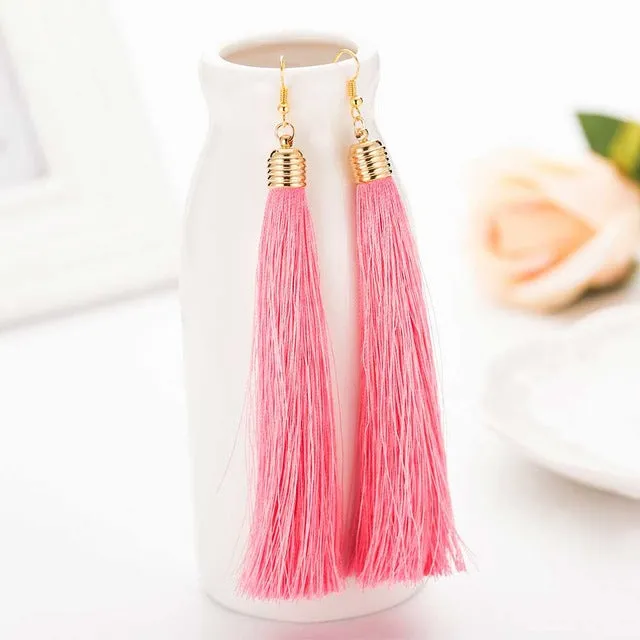 FAMSHIN 2017 New Hot Tassel Drop Earrings  Black vintage tassel earrings long earring Big Dangle Female