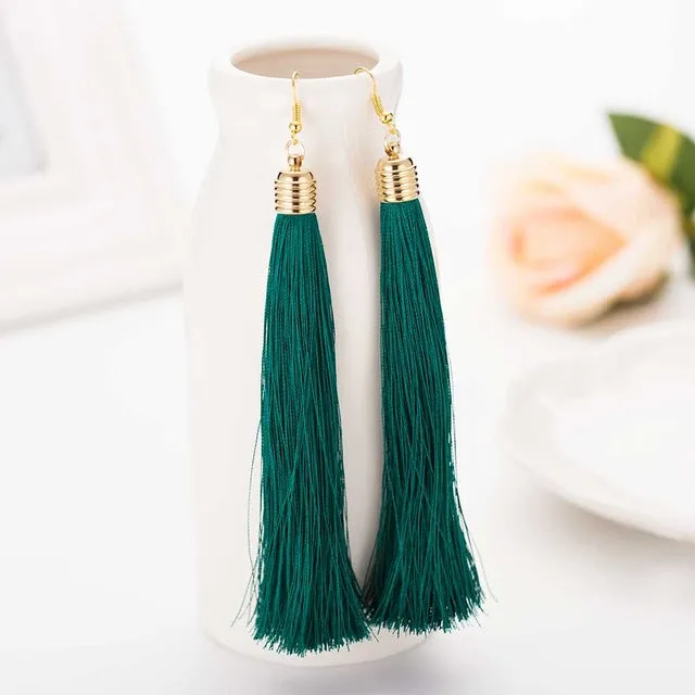 FAMSHIN 2017 New Hot Tassel Drop Earrings  Black vintage tassel earrings long earring Big Dangle Female
