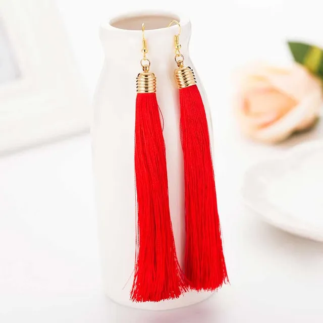 FAMSHIN 2017 New Hot Tassel Drop Earrings  Black vintage tassel earrings long earring Big Dangle Female