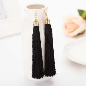 FAMSHIN 2017 New Hot Tassel Drop Earrings  Black vintage tassel earrings long earring Big Dangle Female