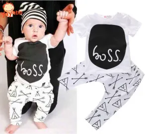 Fashion Infant Baby Costume Summer Style Baby Boy Clothes Cotton Letters Printed Baby Outfit Unisex T-shirt Pants 2pcs