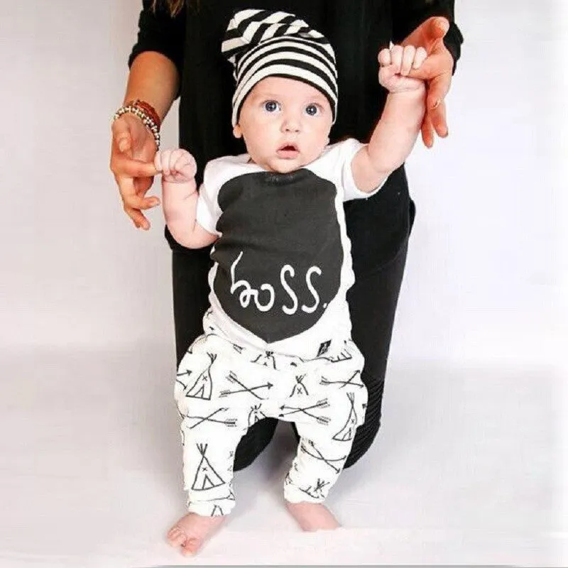Fashion Infant Baby Costume Summer Style Baby Boy Clothes Cotton Letters Printed Baby Outfit Unisex T-shirt Pants 2pcs