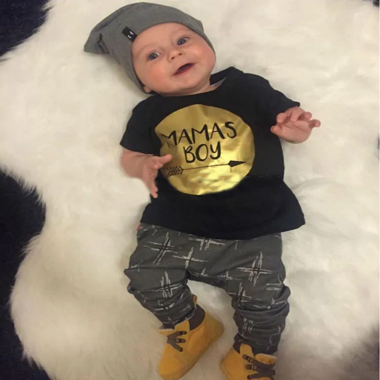 Fashion Infant Baby Costume Summer Style Baby Boy Clothes Cotton Letters Printed Baby Outfit Unisex T-shirt Pants 2pcs