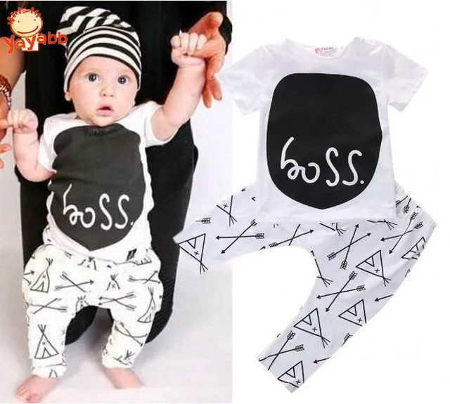 Fashion Infant Baby Costume Summer Style Baby Boy Clothes Cotton Letters Printed Baby Outfit Unisex T-shirt Pants 2pcs