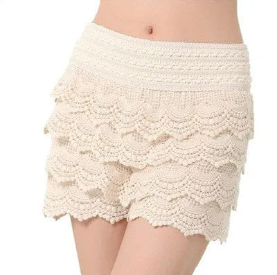 Fashion Womens Shorts Sweet Style Lace Crochet Elastic Waist Slim Short Pants