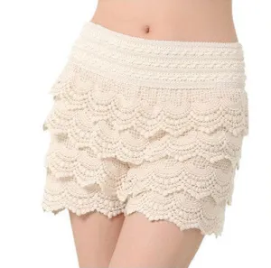 Fashion Womens Shorts Sweet Style Lace Crochet Elastic Waist Slim Short Pants