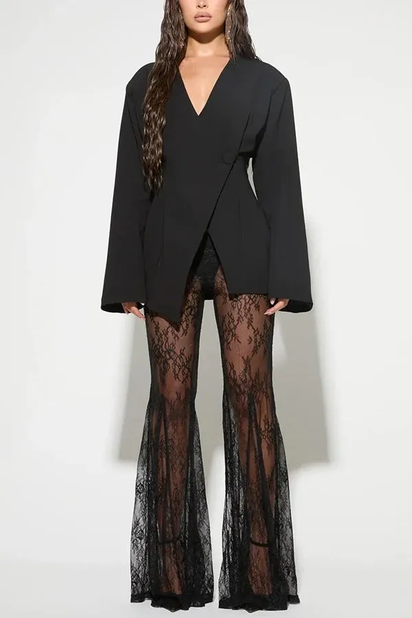 Feel Confident and Sexy Lace Elastic Waist Fishtail Hem Stretch Pants