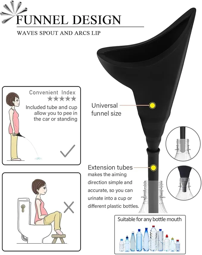 Female Urinal, Silicone Standing Pee Funnel Portable Female Urination Device Reusable for Road Trip,Travel, Camping Gear Essentials Urinal for Women with Cup